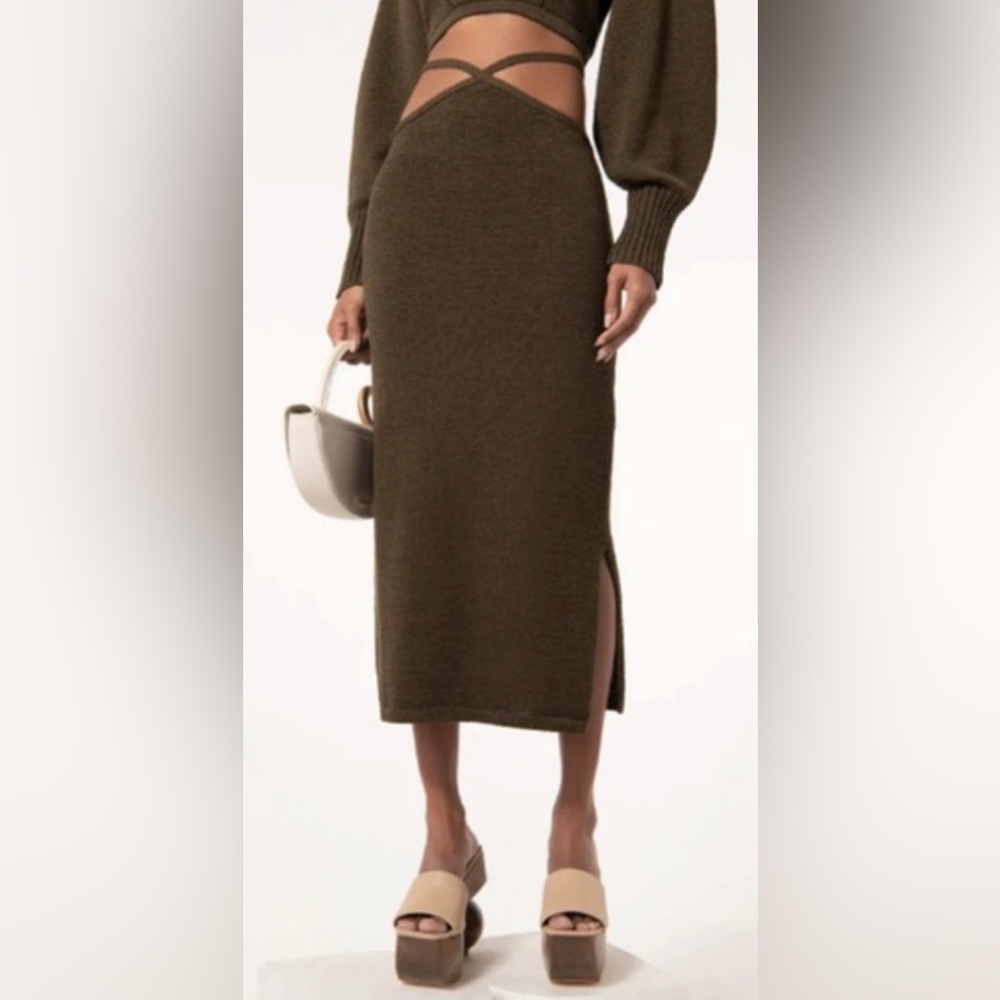 CULT GAIA 3 Piece Set Sally Knit Top, Shrug, and Skirt in Advieh Olive Green XS - Picture 3 of 7